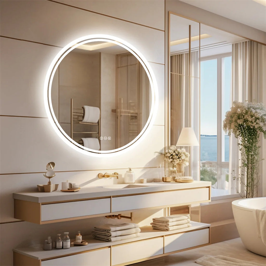 OEM Bathroom Mirror Round LED Touch Sensor Silver