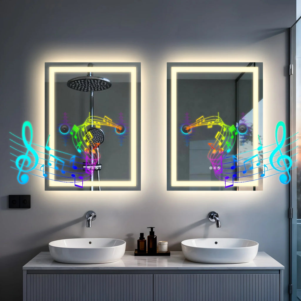 OEM Bathroom Mirror LED Backlit Bluetooth Speaker Silver