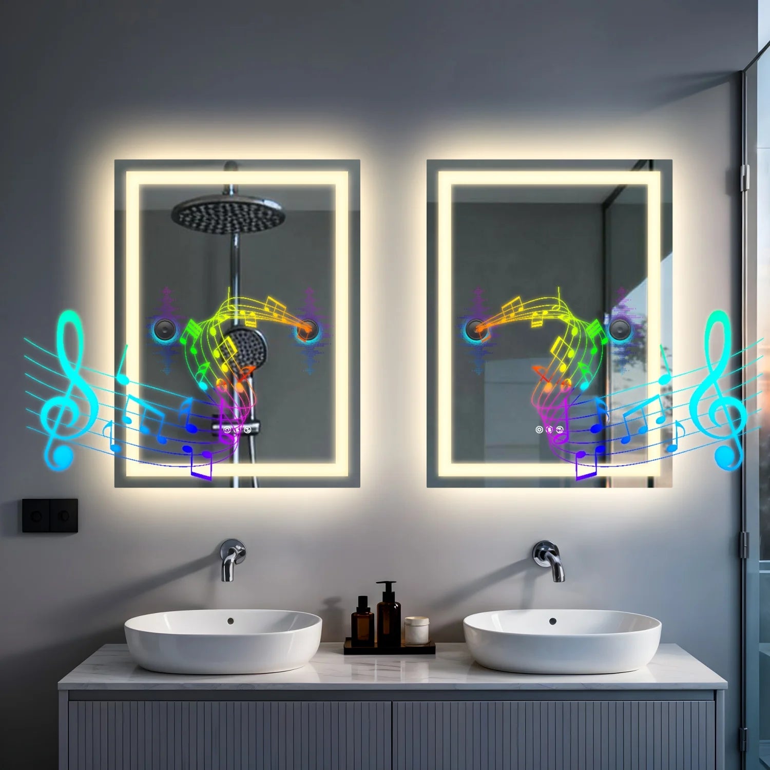 OEM Bathroom Mirror LED Backlit Bluetooth Speaker Silver