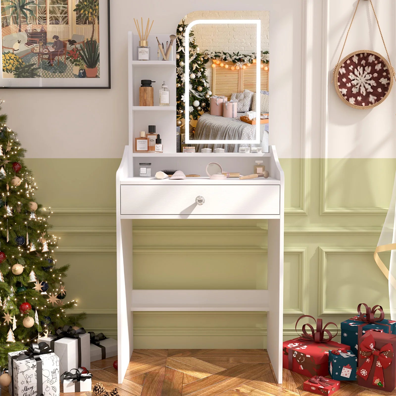 OEM Makeup Vanity Desk LED Mirror Storage White