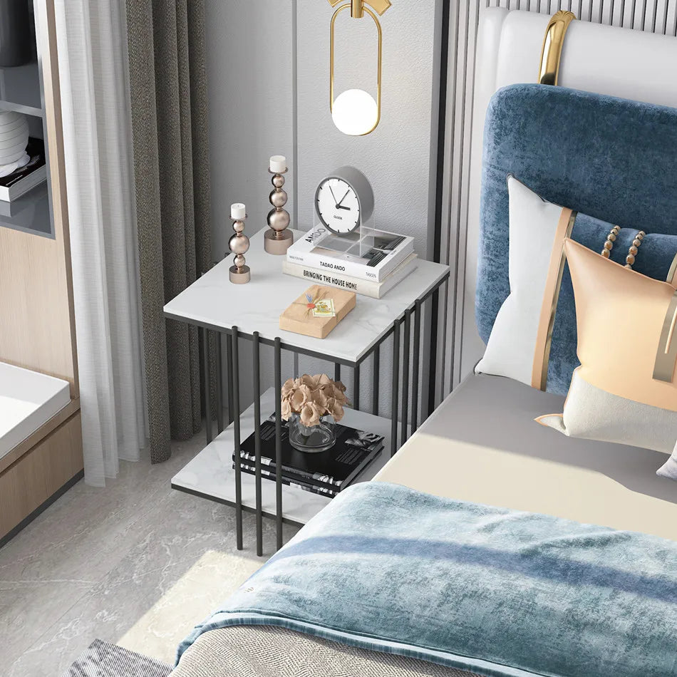 OEM Side Table Sintered Stone White Marble Look