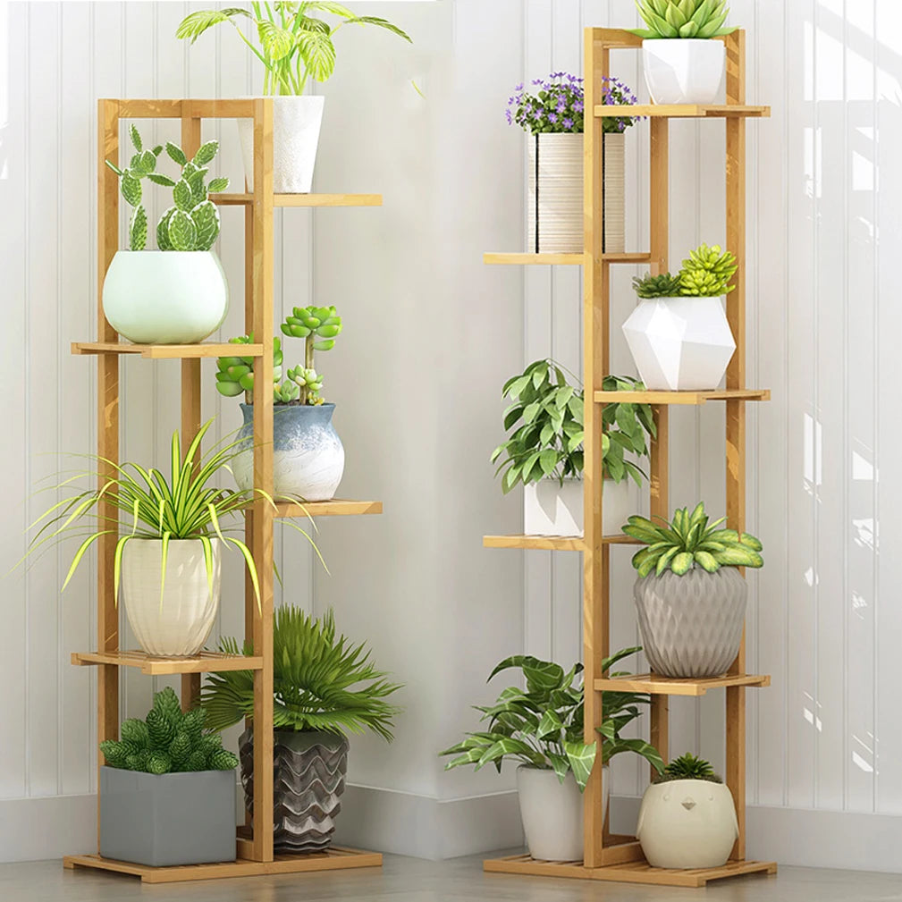 OEM Plant Stand 5-Tier Bamboo Indoor Outdoor Natural 40x20.2x102cm
