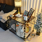 OEM Dog Crate Furniture Style Tempered Glass Rolling Kennel