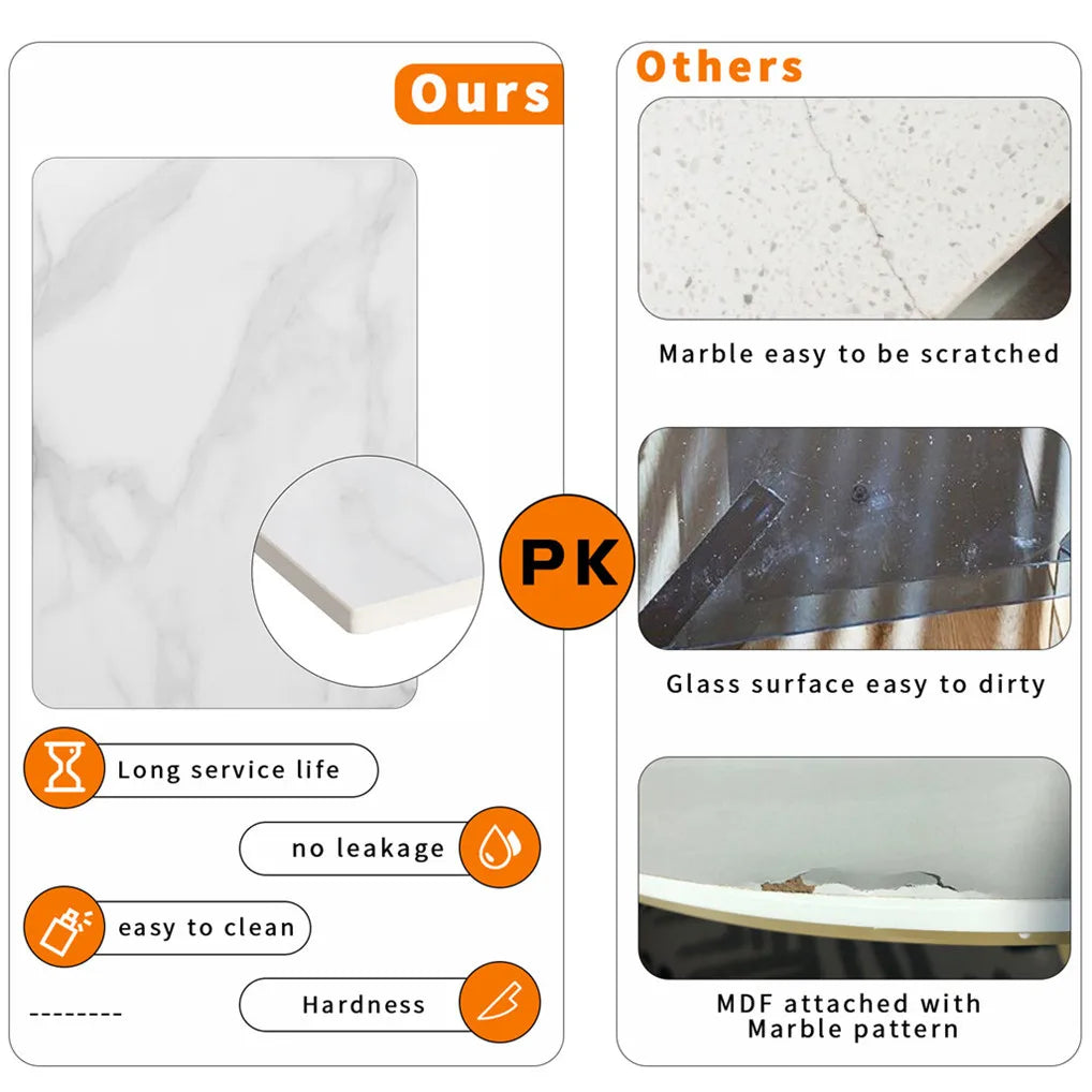OEM Dining Table Sintered Stone Top Metal Legs Gloss White