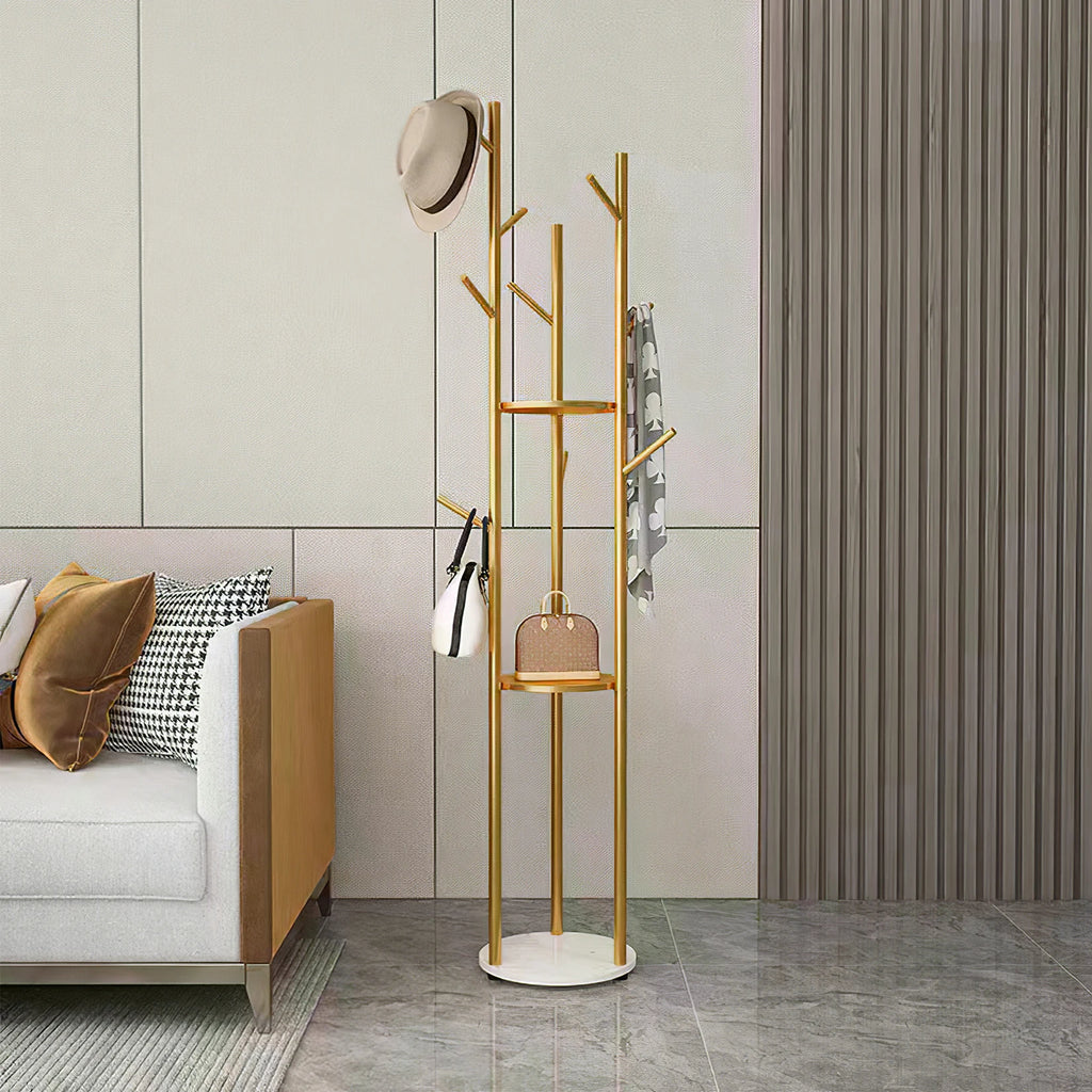 OEM Coat Stand Marble Base 2 Storage Shelves Gold