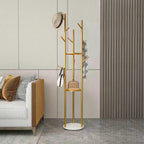 OEM Coat Stand Marble Base 2 Storage Shelves Gold