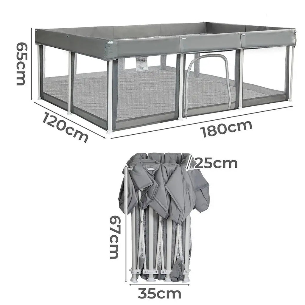 OEM Foldable Baby Playpen Portable Mesh Safety Fence Grey 120x180x65cm