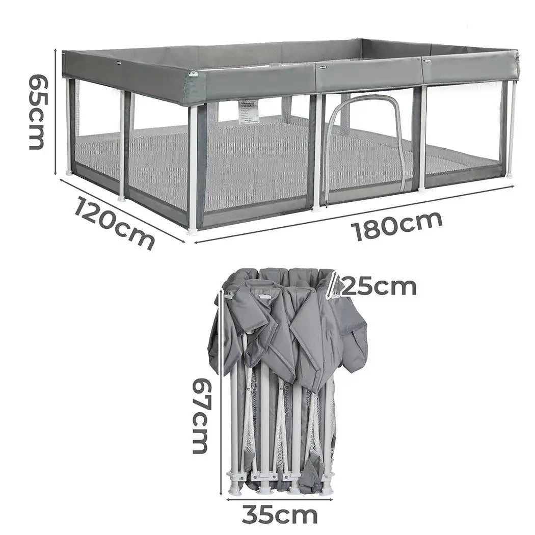 OEM Foldable Baby Playpen Portable Mesh Safety Fence Grey 120x180x65cm