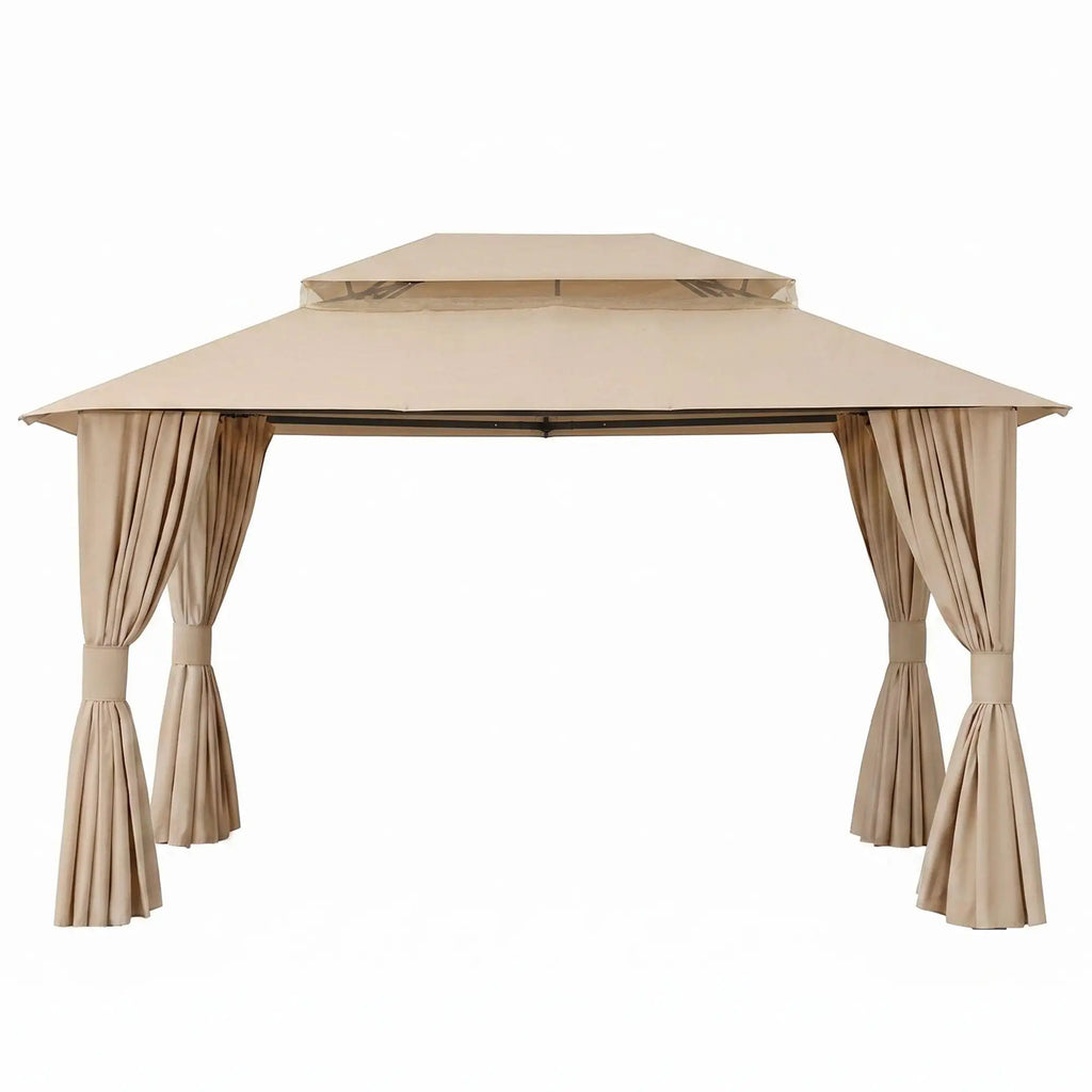 OEM Outdoor Gazebo Canopy Steel Frame Curtains Beige 3x4m