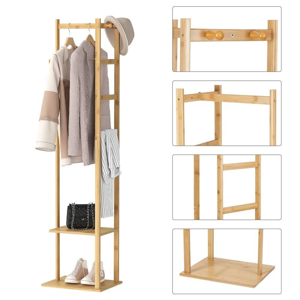 OEM Coat Rack Bamboo Storage Shelf Natural