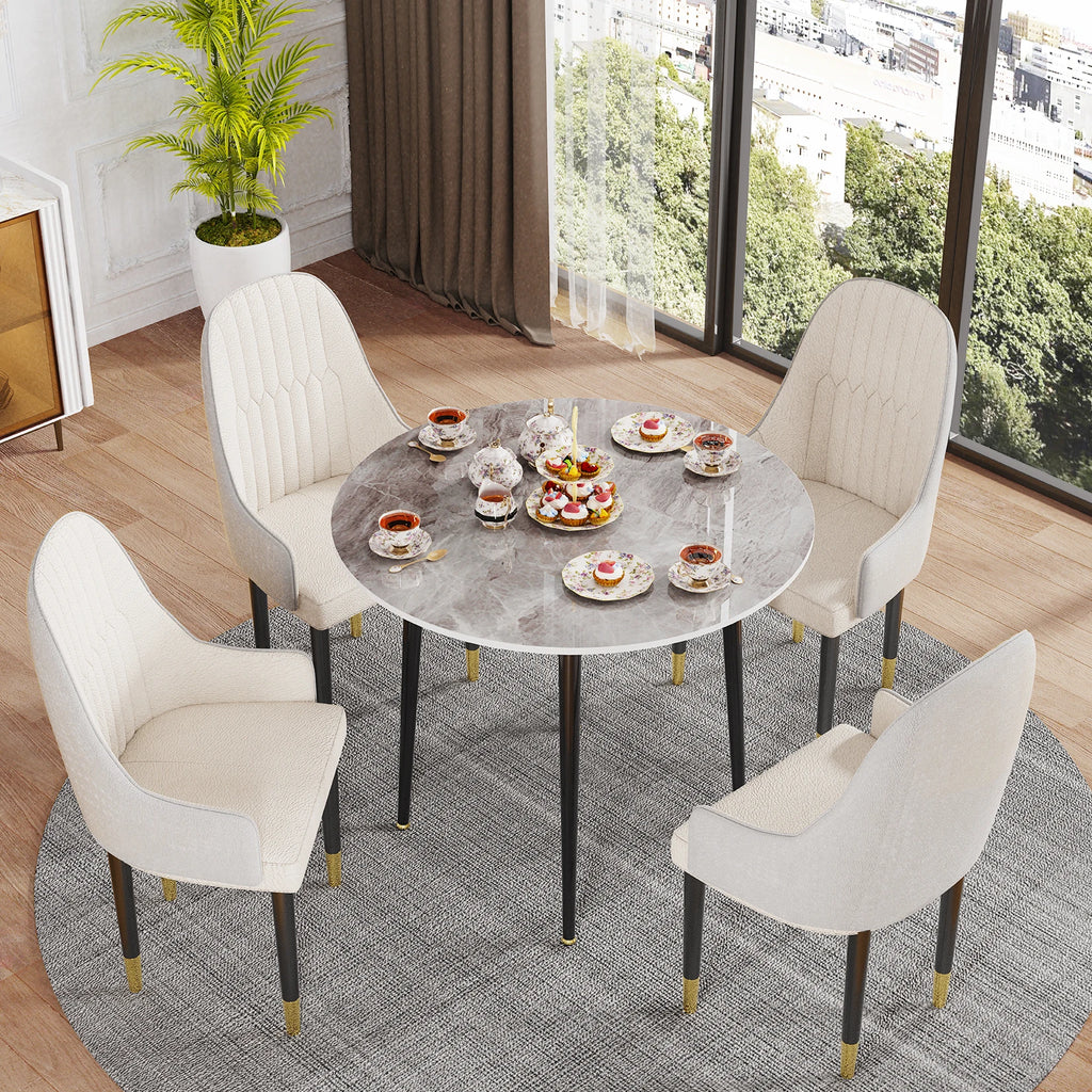 OEM Dining Table Round Sintered Stone Top Light Grey