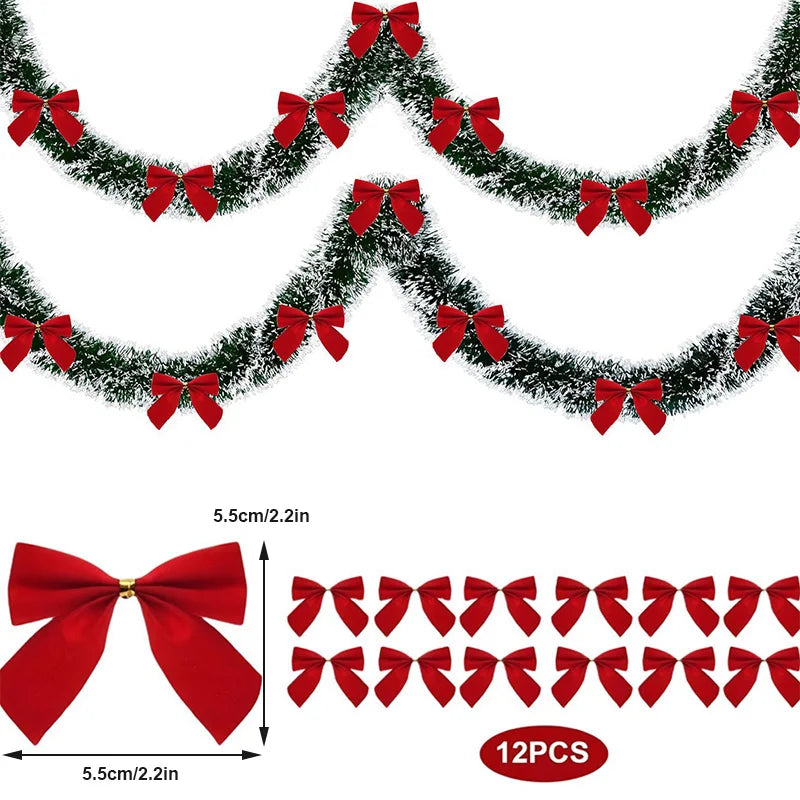 OEM Christmas Bow Decorations Red 12 Pack 5.5cm
