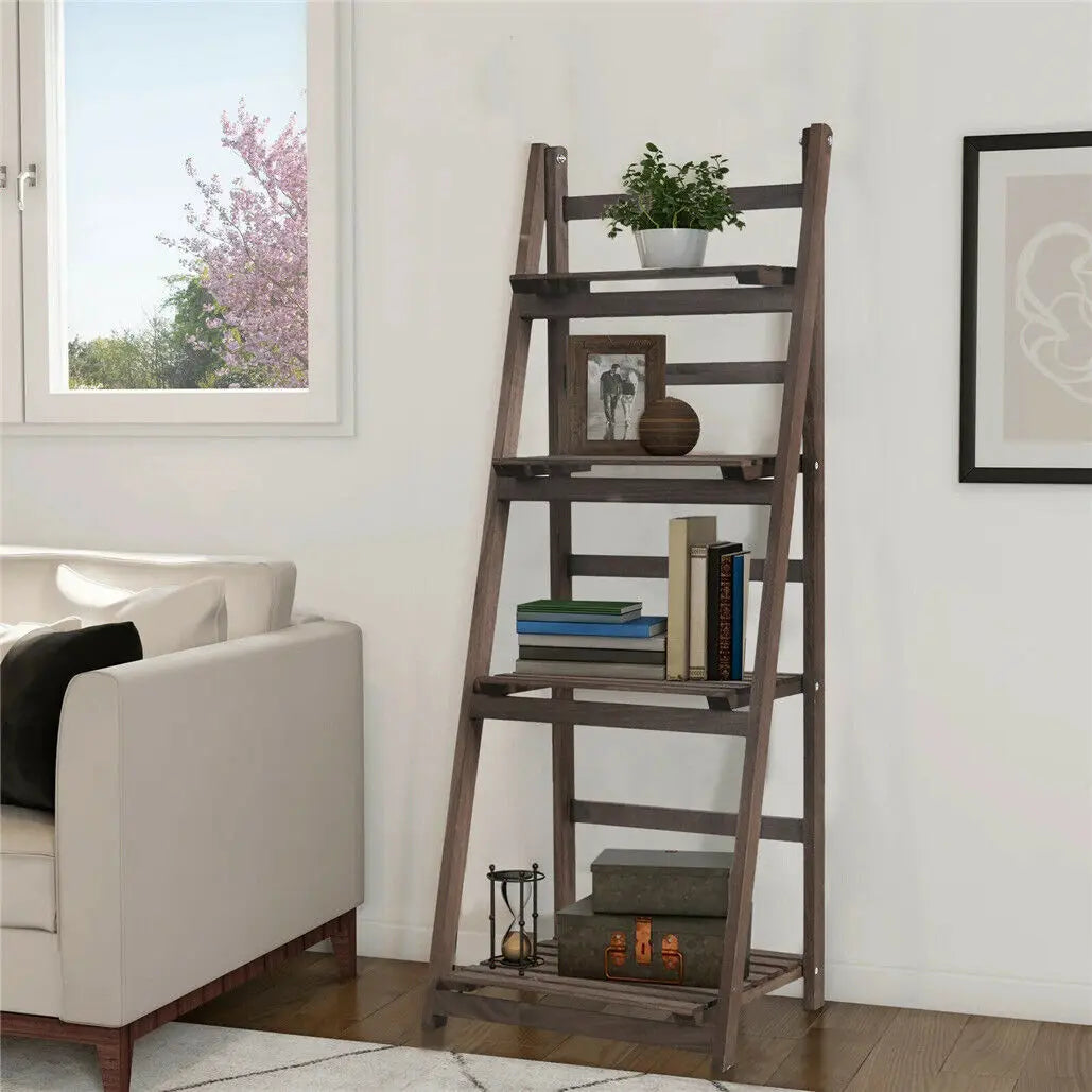 Plant Stand - 4-Tier Ladder Shelf - Wooden Design - Brown