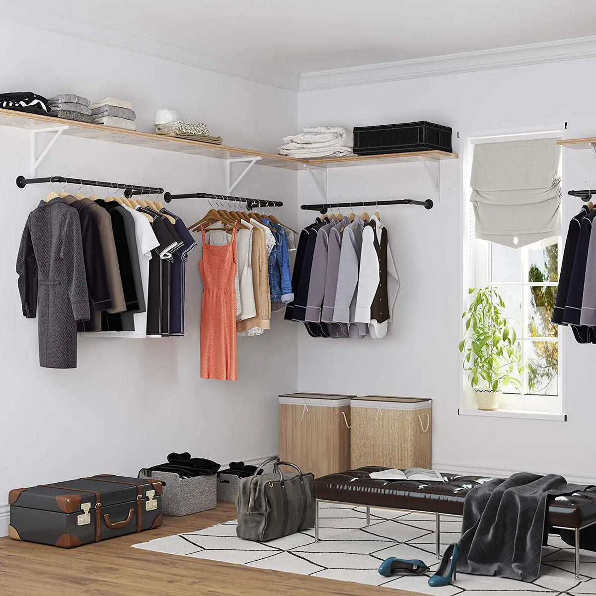 OEM Clothes Rack Wall Mounted Garment Hanging Rod Black