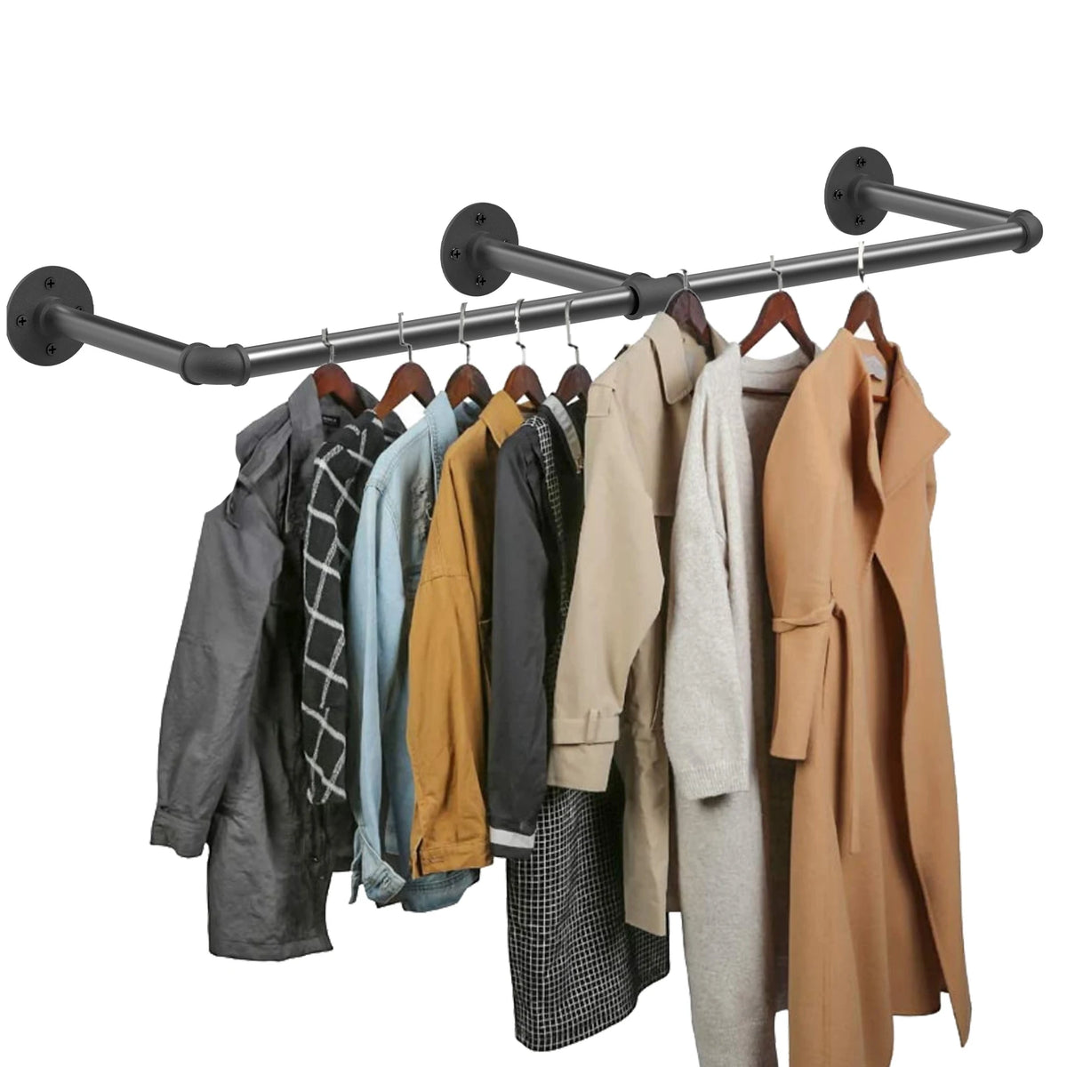 OEM Clothes Rack Wall Mounted Shelf Hooks Black 180cm