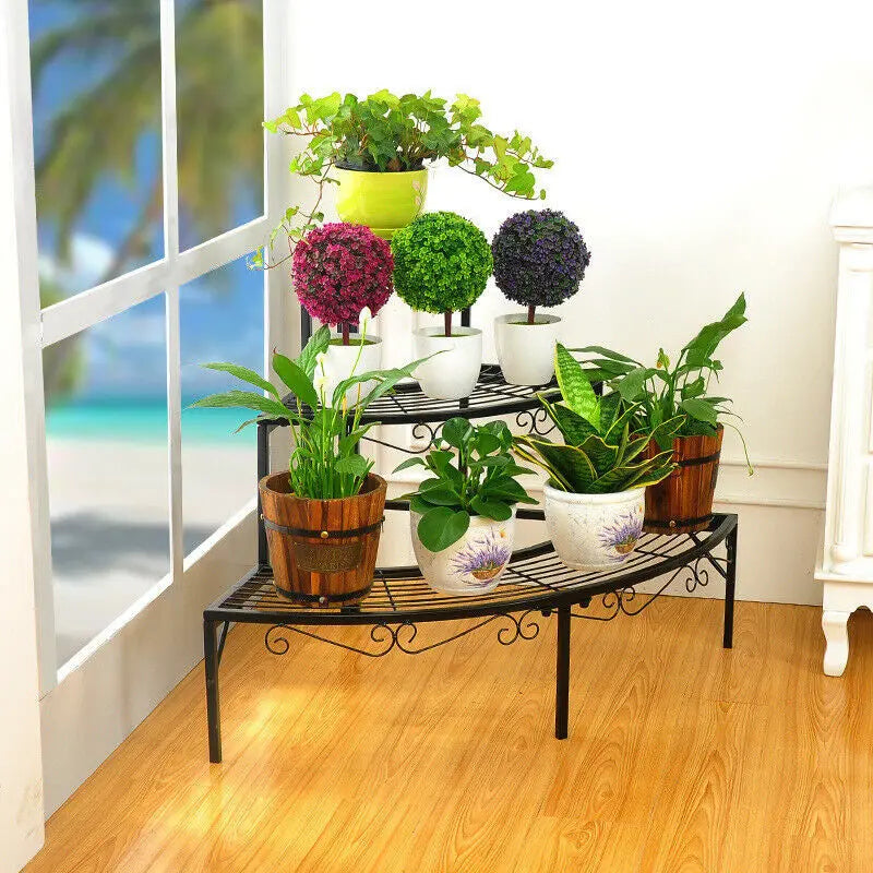 OEM Plant Stand 3-Tier Quarter Round Metal Corner Shelf