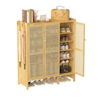 Bamboo Shoe Storage Cabinet - 6 Tier with Doors - Natural Wood