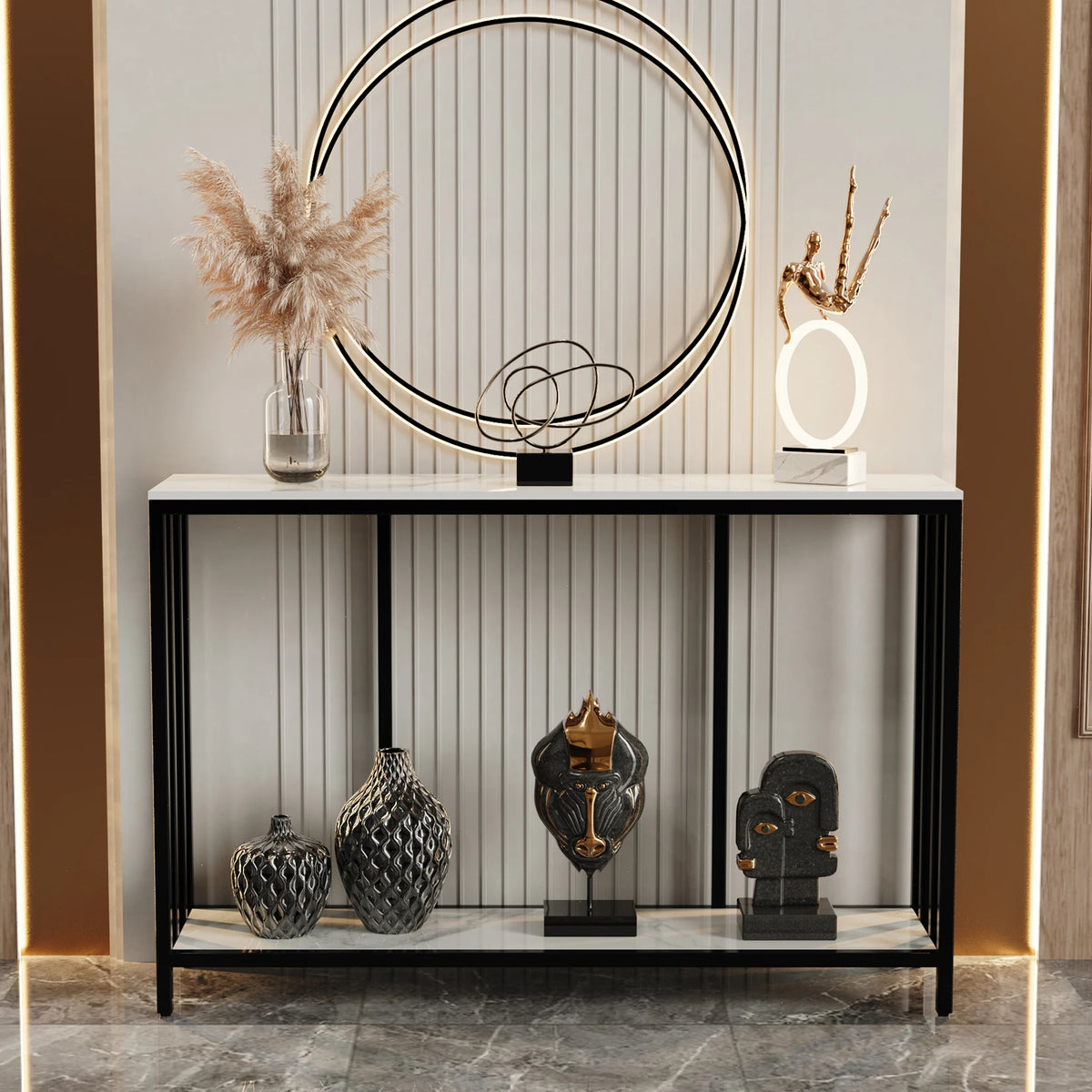 OEM Console Table Sintered Stone Top Metal Frame White 120x30x78cm