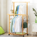 OEM Clothes Rack Bamboo Wheels Locks Light Oak