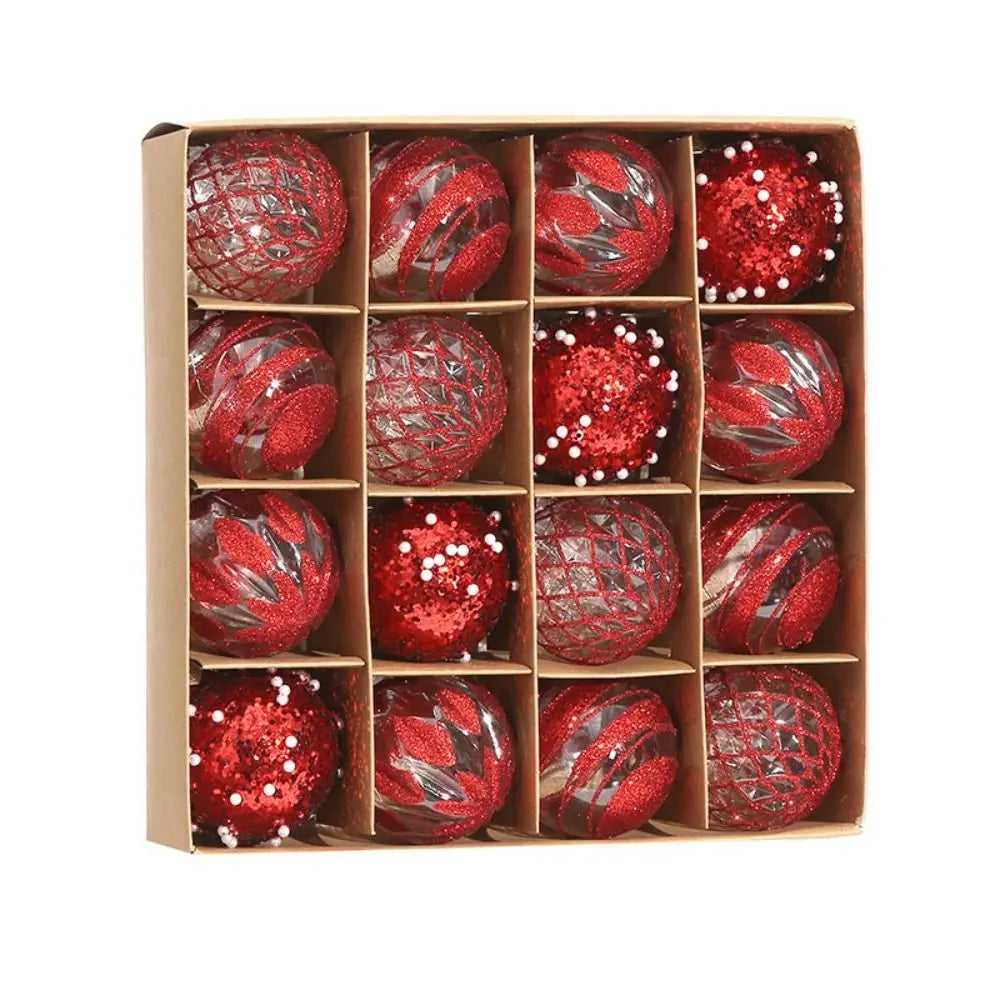 OEM Christmas Ball Ornaments Glitter Electroplated Plastic Xmas Tree Hanging Baubles Red 6cm 16 Pack