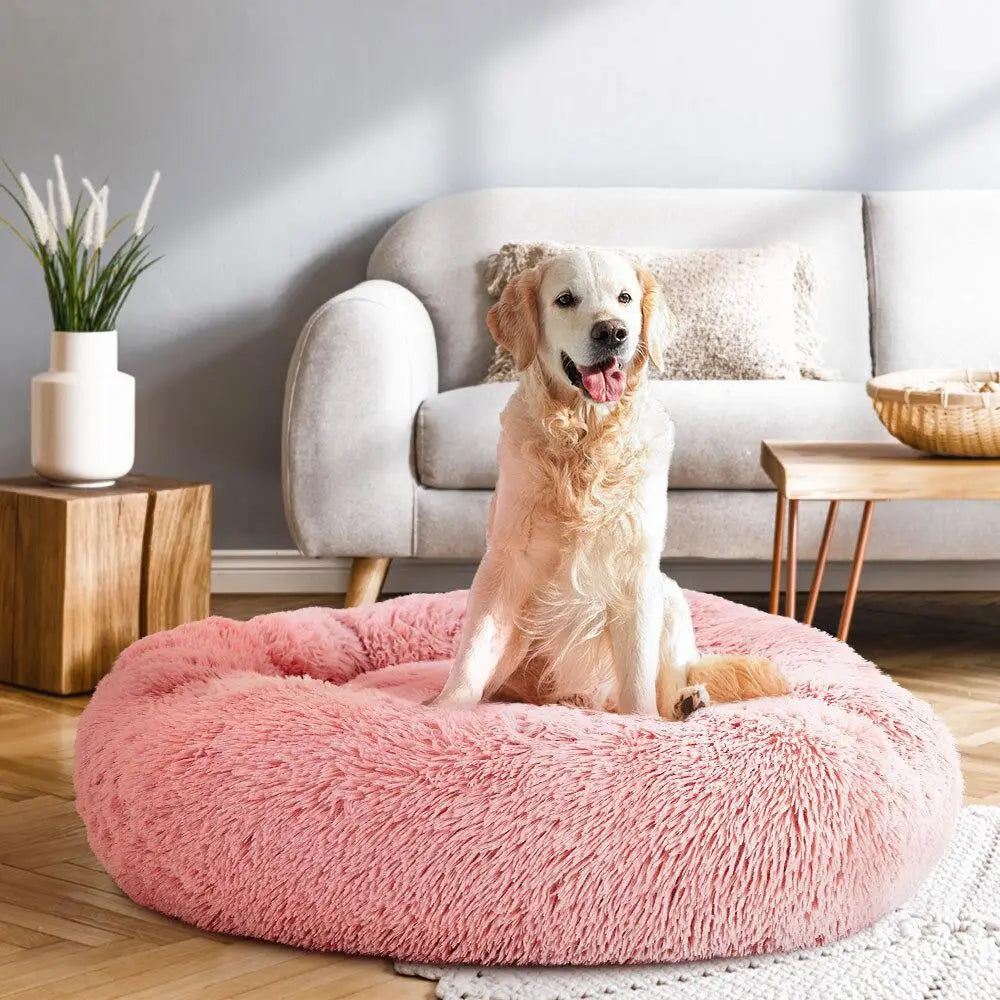 OEM Calming Plush Pet Bed Round Washable Pink Large 90cm