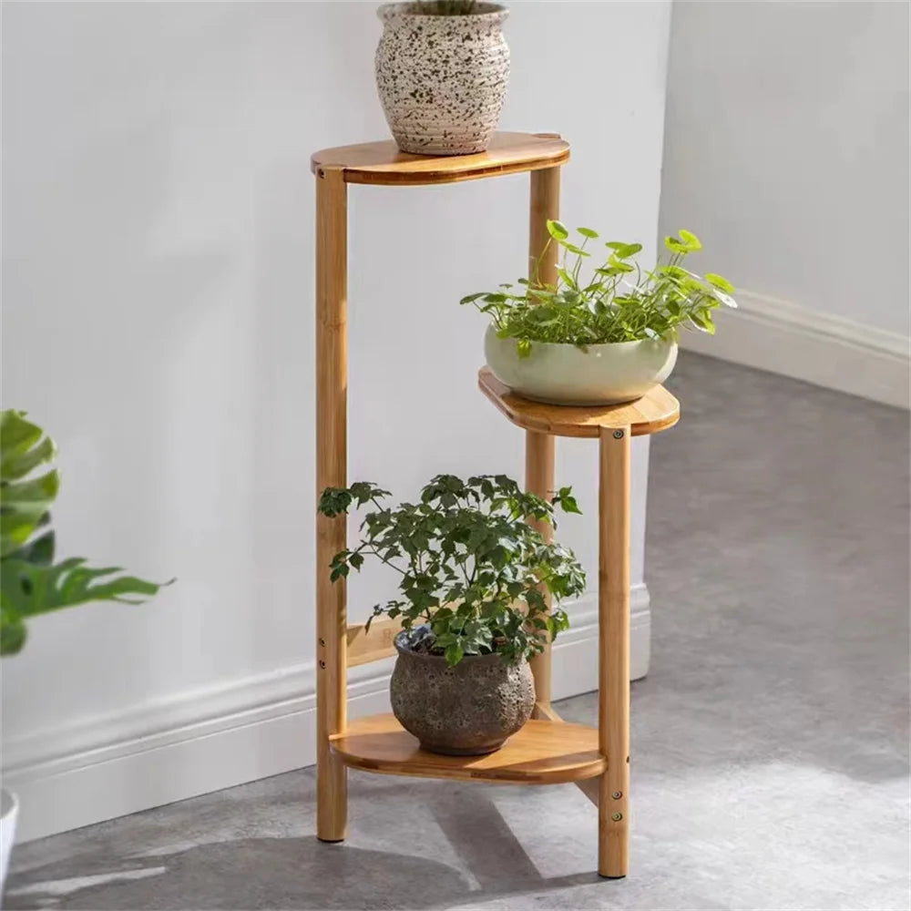 3-Tier Bamboo Plant Display Stand - Light Oak
