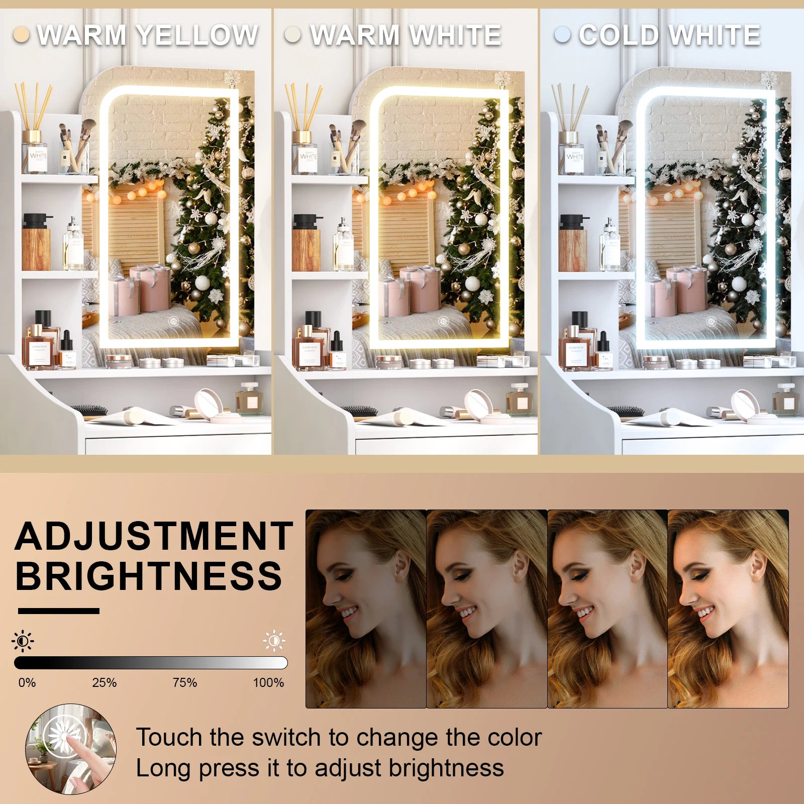 OEM Makeup Vanity Desk LED Mirror Storage White