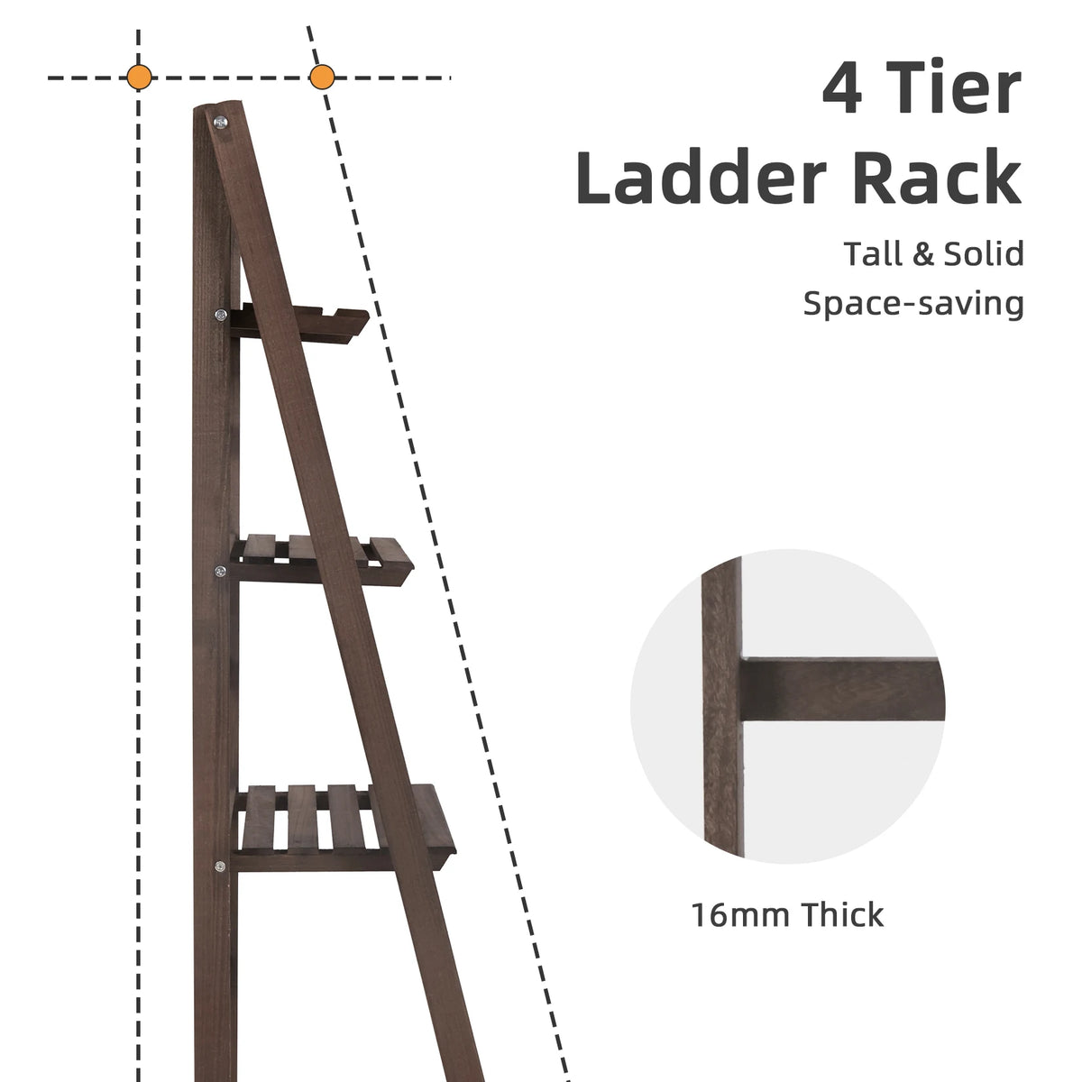 Plant Stand - 4-Tier Ladder Shelf - Wooden Design - Brown