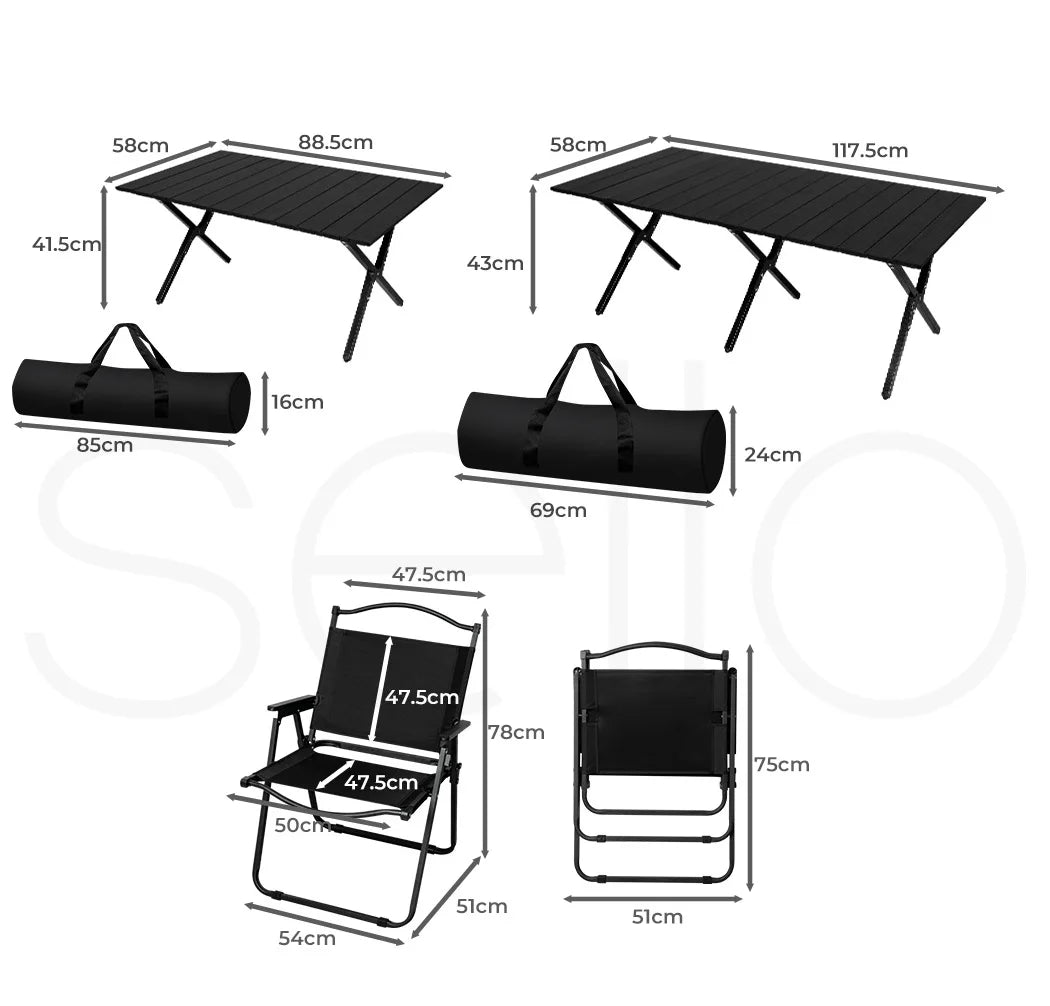OEM Folding Camping Table Set with 4 Chairs Black
