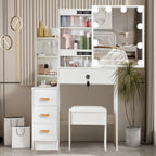 OEM Vanity Dressing Table 4 Drawers LED Mirror Faux Leather Stool White