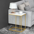 C-Shaped End Side Table - Marble Top - Gold & White