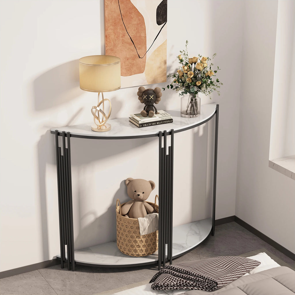 OEM Console Table Half Moon Sintered Stone Top White