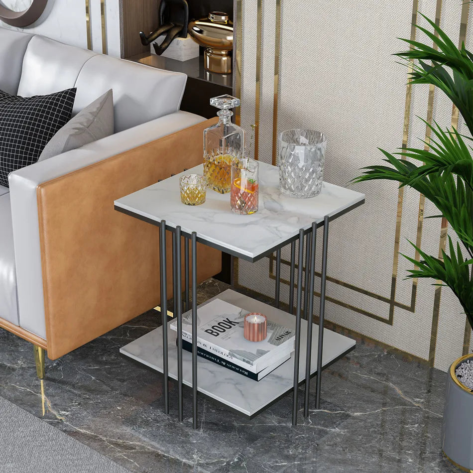 OEM Side Table Sintered Stone White Marble Look