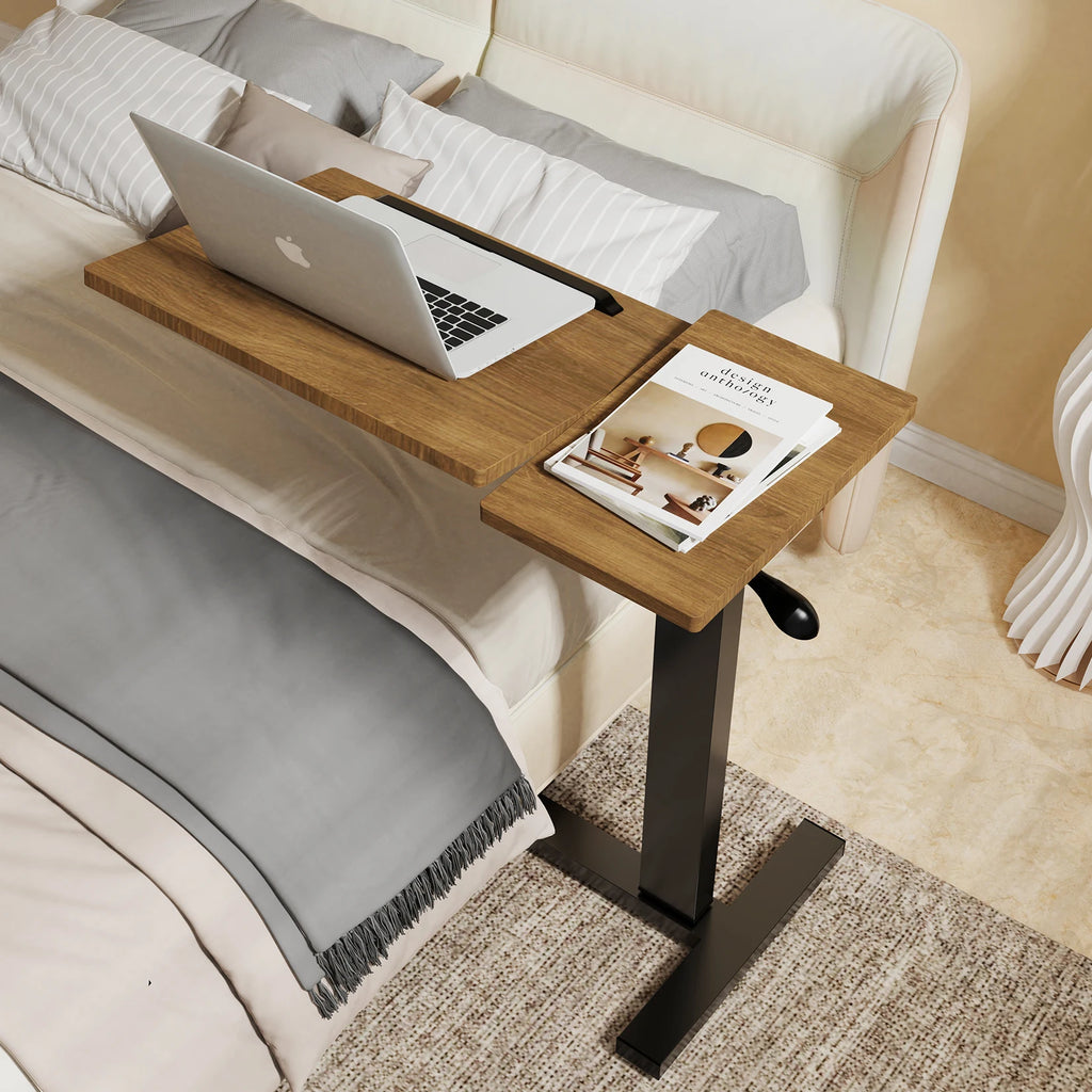 OEM Bedside Table Adjustable Height Wheels Black/Walnut