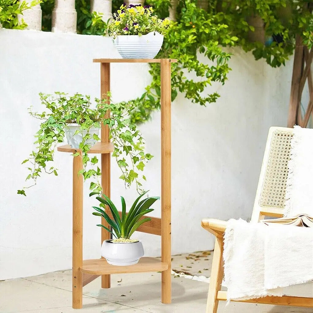 OEM Plant Stand 3-Tier Bamboo Corner Shelf Natural Wood