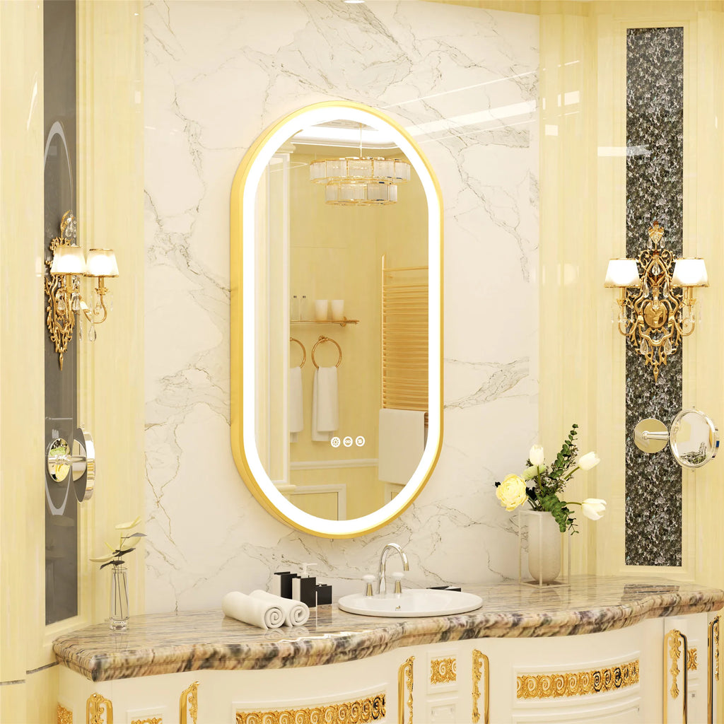 OEM Bathroom Mirror Oval LED Anti-Fog Gold