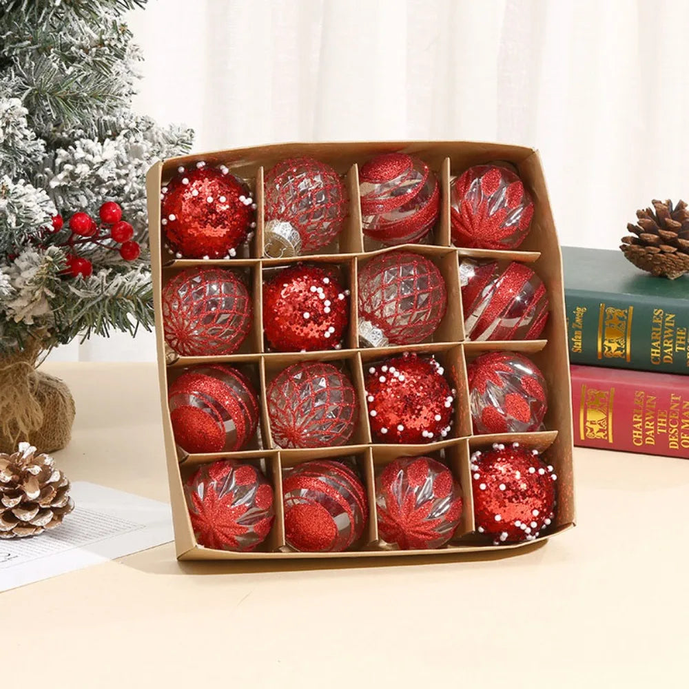 OEM Christmas Ball Ornaments Glitter Electroplated Plastic Xmas Tree Hanging Baubles Red 6cm 16 Pack