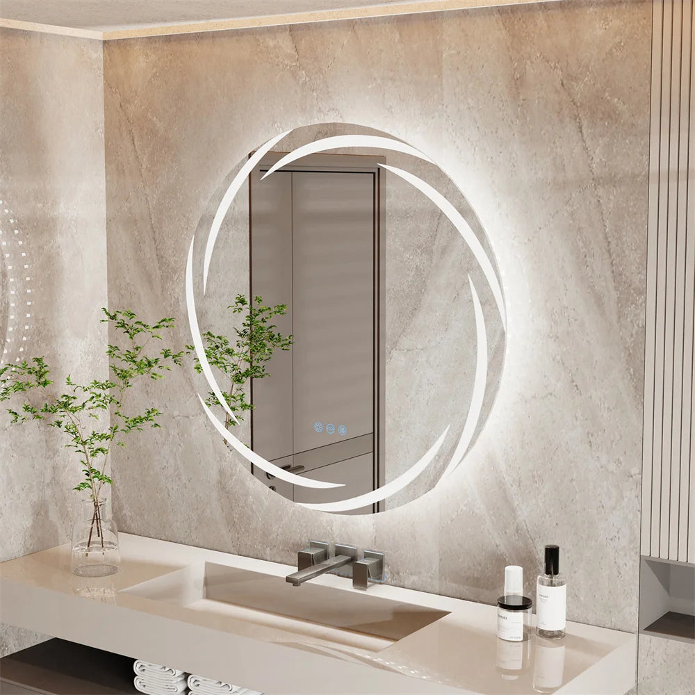 OEM Bathroom Mirror Round LED Backlit Silver