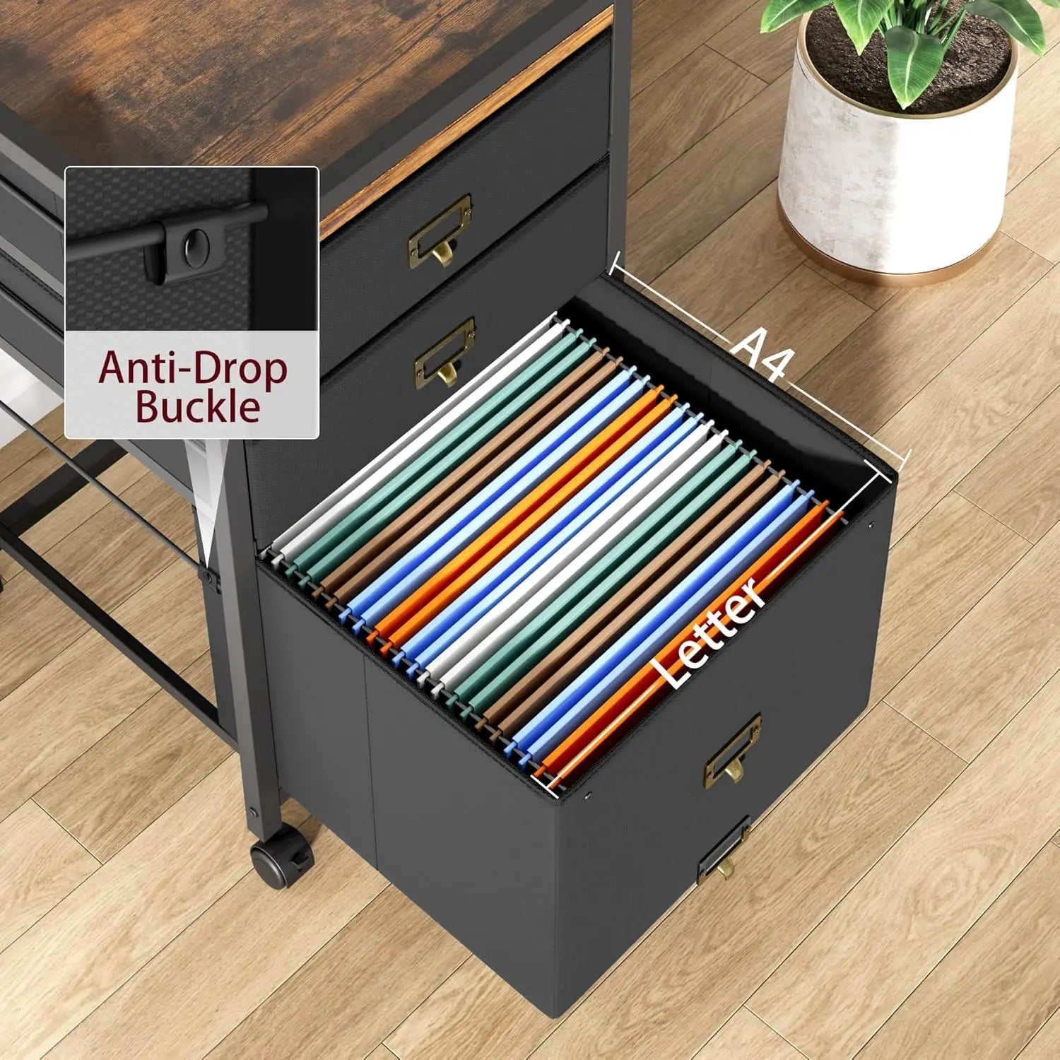 File Cabinet with 3 Drawers - Black