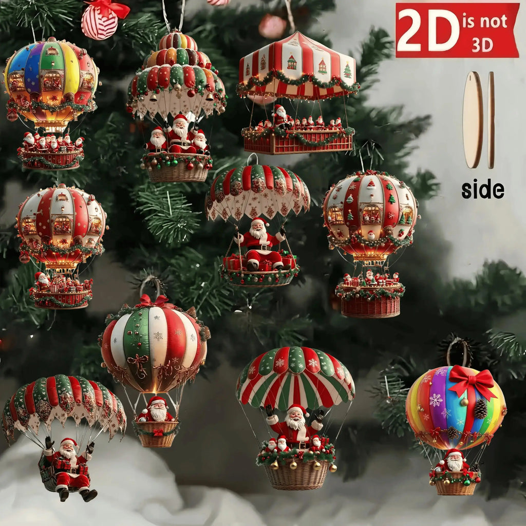 OEM Santa Claus Parachute Wooden Hanging Ornaments 10 Pack