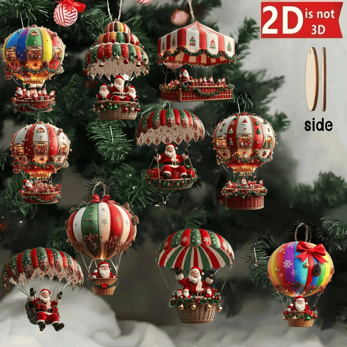OEM Santa Claus Parachute Wooden Hanging Ornaments 10 Pack