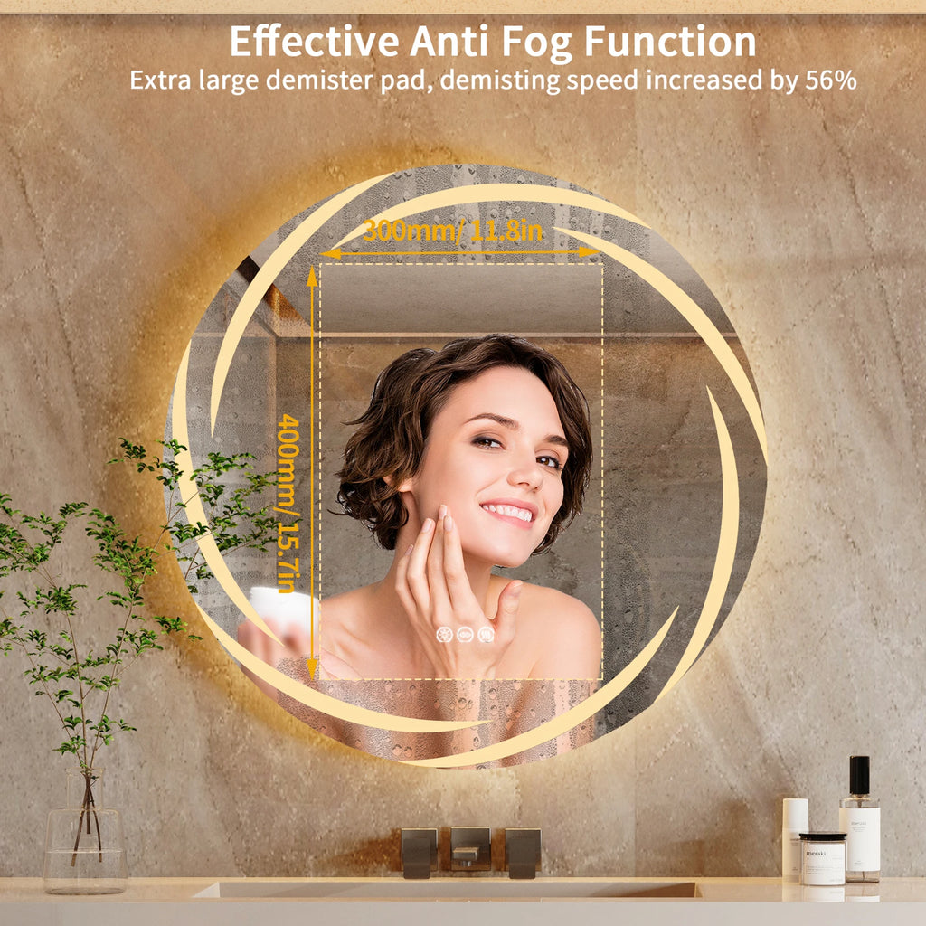 OEM Bathroom Mirror Round LED Anti-Fog 3 Colour Lights Silver 60cm