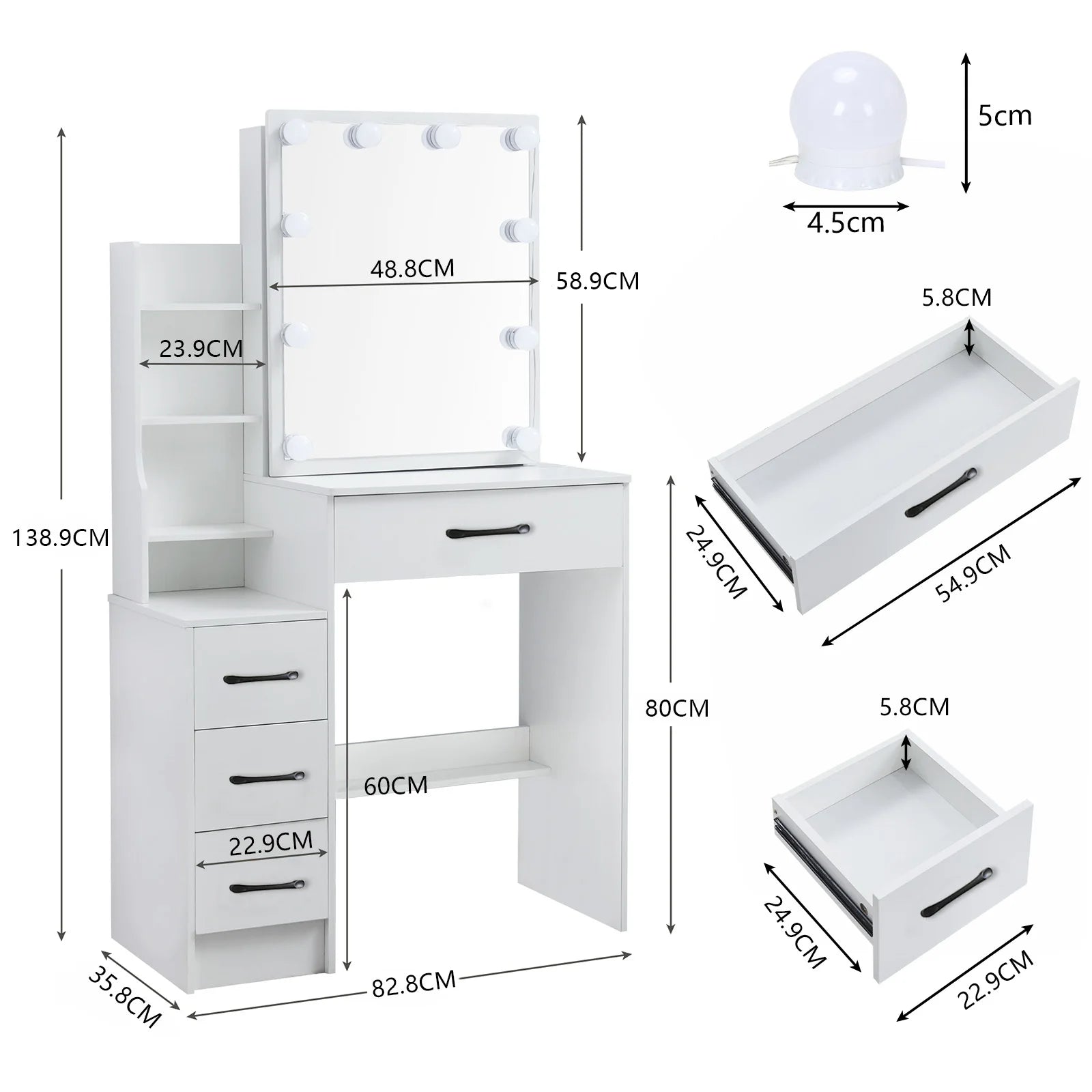 OEM Vanity Dressing Table 3-Colour LED Mirror White