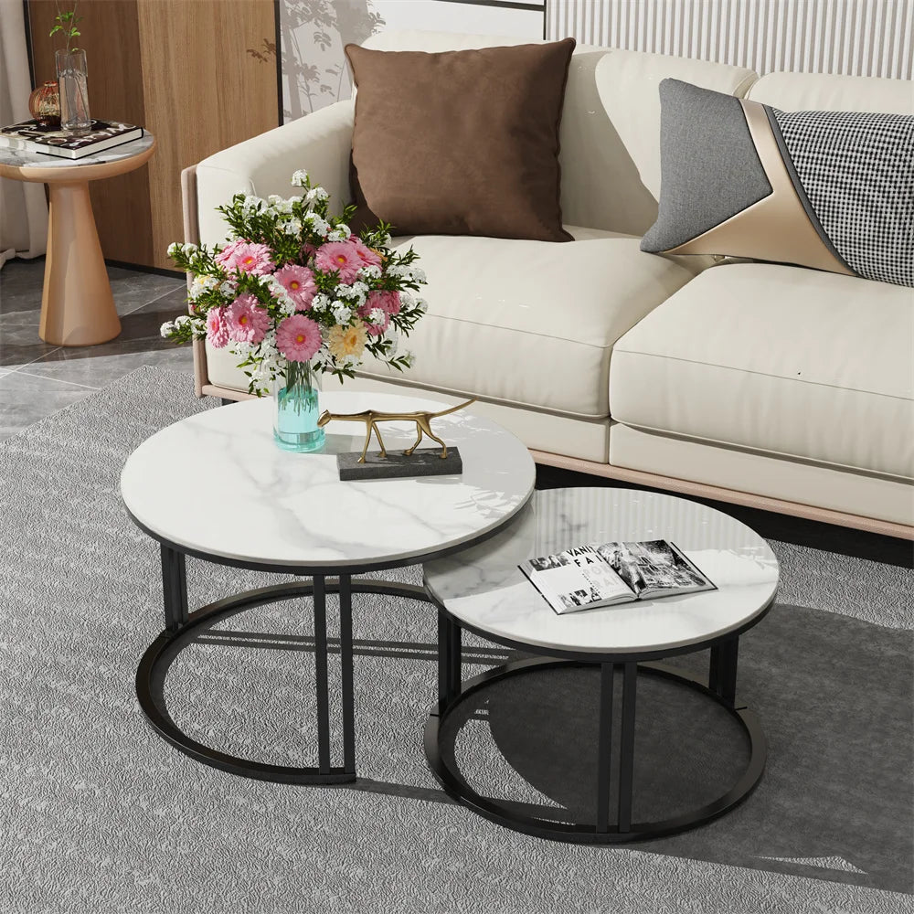 OEM Coffee Table Set 2 Piece Sintered Stone Black/White