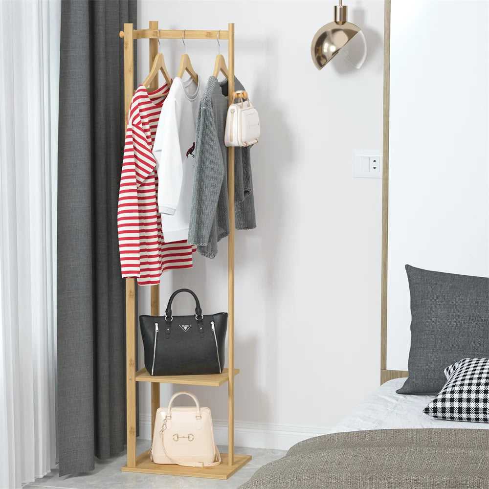 OEM Coat Rack Bamboo Storage Shelf Natural