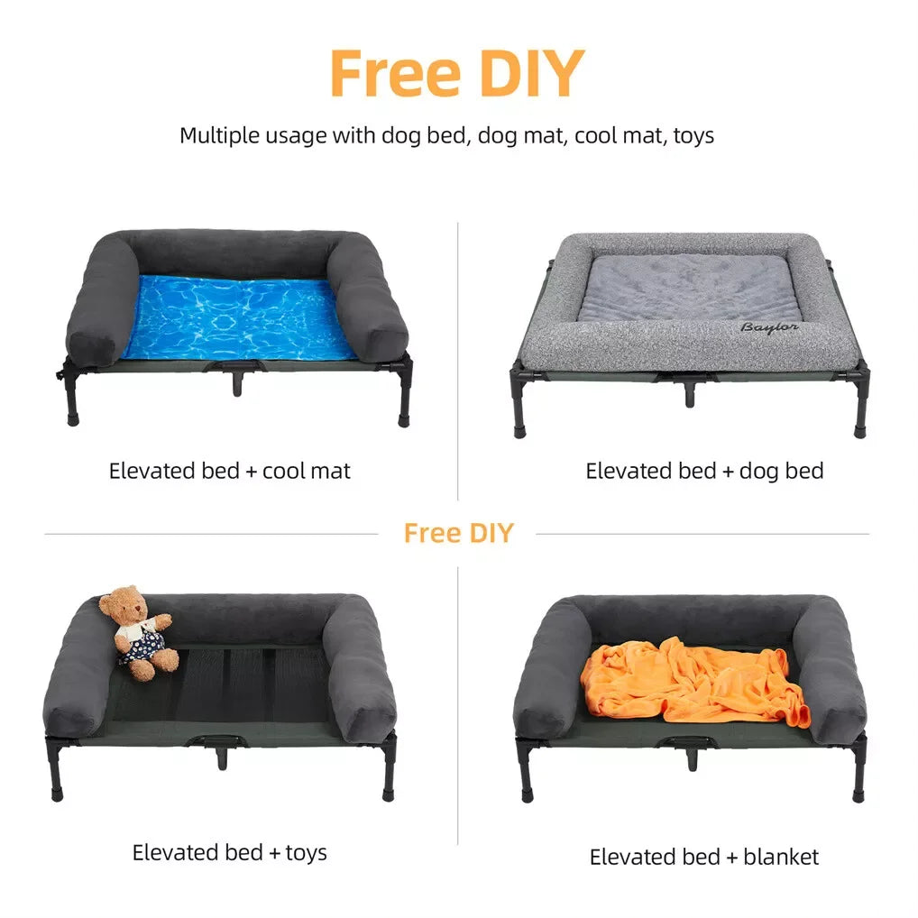 OEM Pet Bed Elevated Cooling Detachable Plush Bolster Gray Large