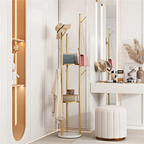 OEM Coat Stand Marble Base 2 Storage Shelves Gold