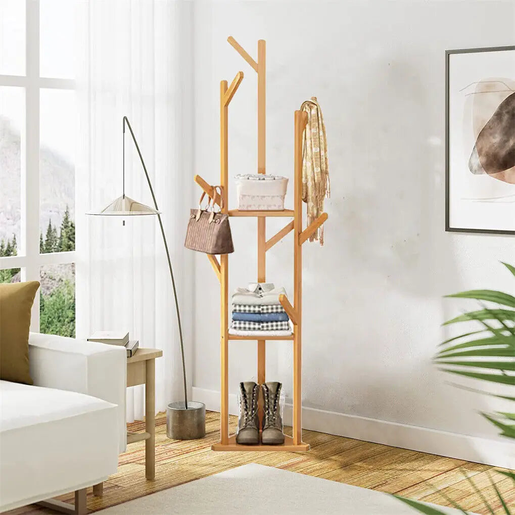 OEM Corner Coat Rack Bamboo Natural