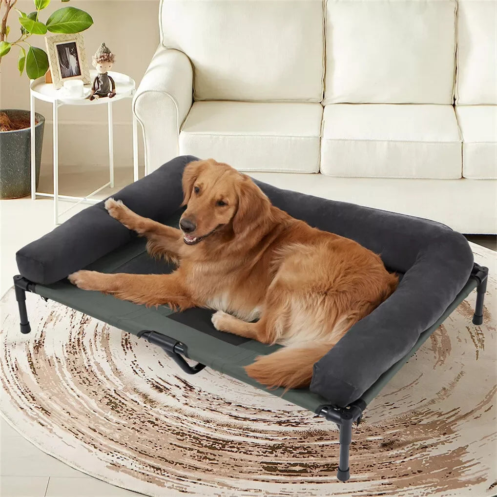 OEM Pet Bed Elevated Cooling Detachable Plush Bolster Gray Large