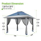 OEM Outdoor Pop Up Gazebo Canopy Tent Double Roof with Mosquito Netting Waterproof Blue 13x13ft